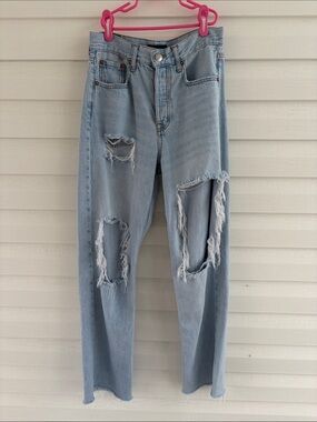 Aeropostale 90’s Baggy Distressed Ripped Jeans Light Wash Size 4 Y2K